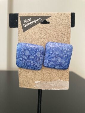 Blue Marbled Square Stud Earrings